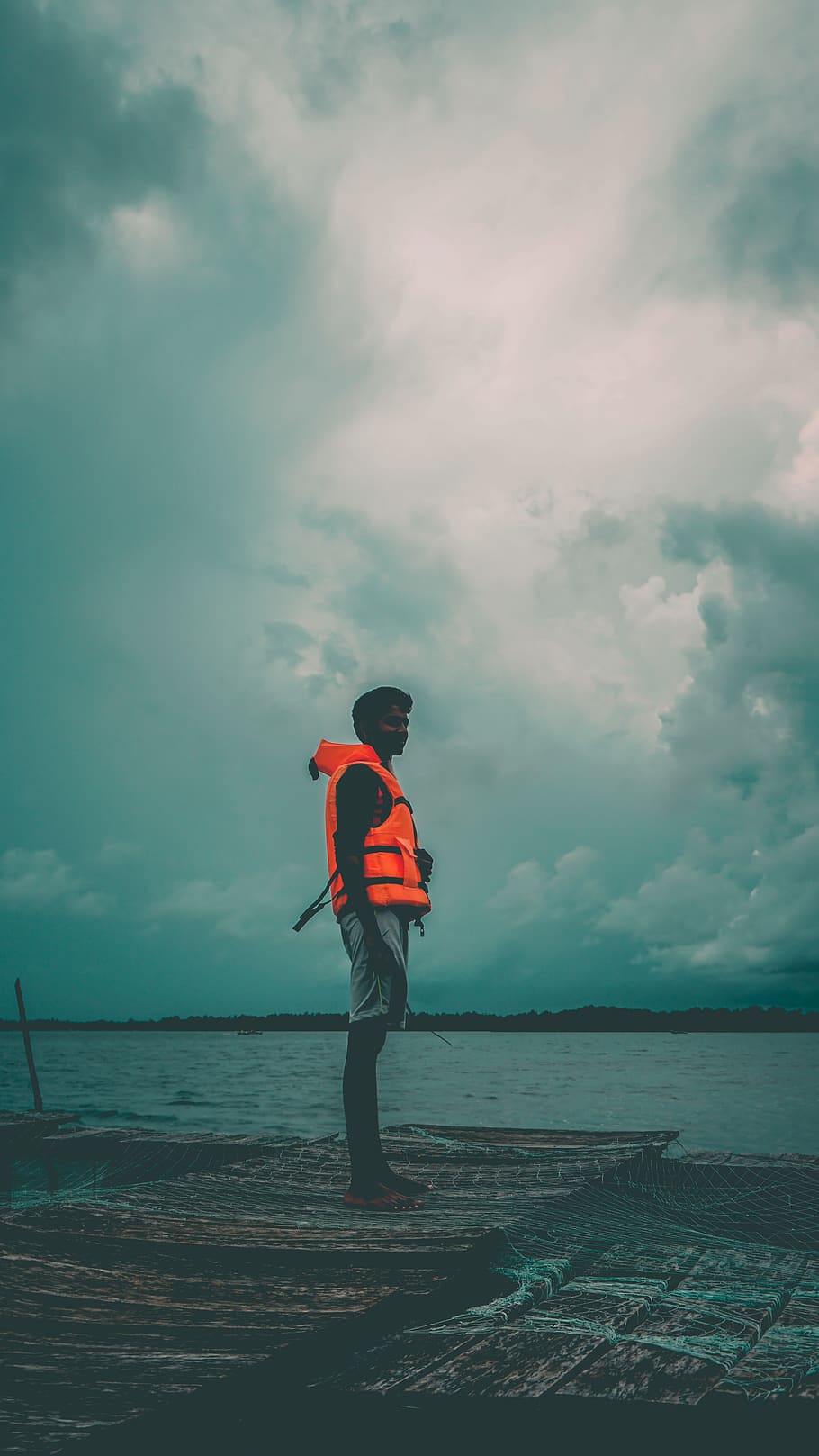 guy, lake, boating, cloud - sky, sea, one person, full length HD wallpaper