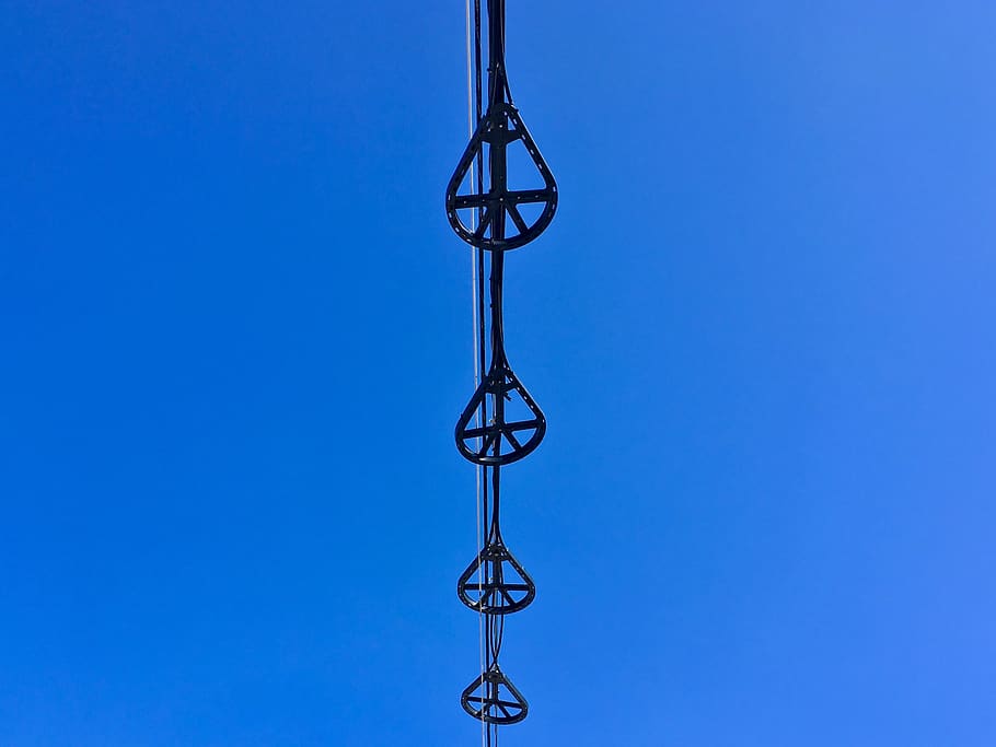power, lines, blue, sky, cables, copy space, no people, clear sky HD wallpaper