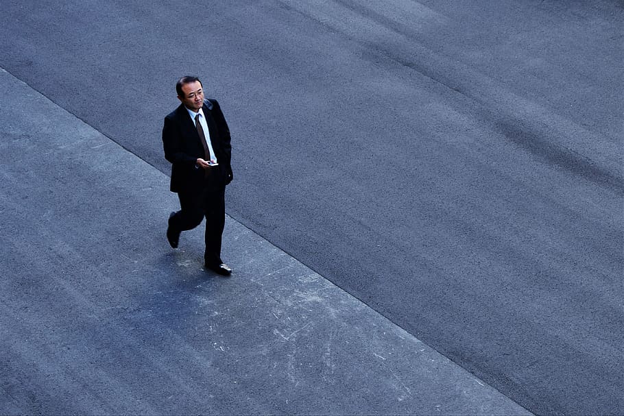 man walking on the road, suit, apparel, clothing, tarmac, asphalt HD wallpaper