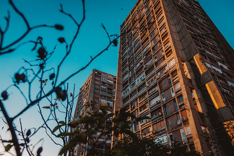 two brown skyscrapers, building exterior, built structure, architecture HD wallpaper