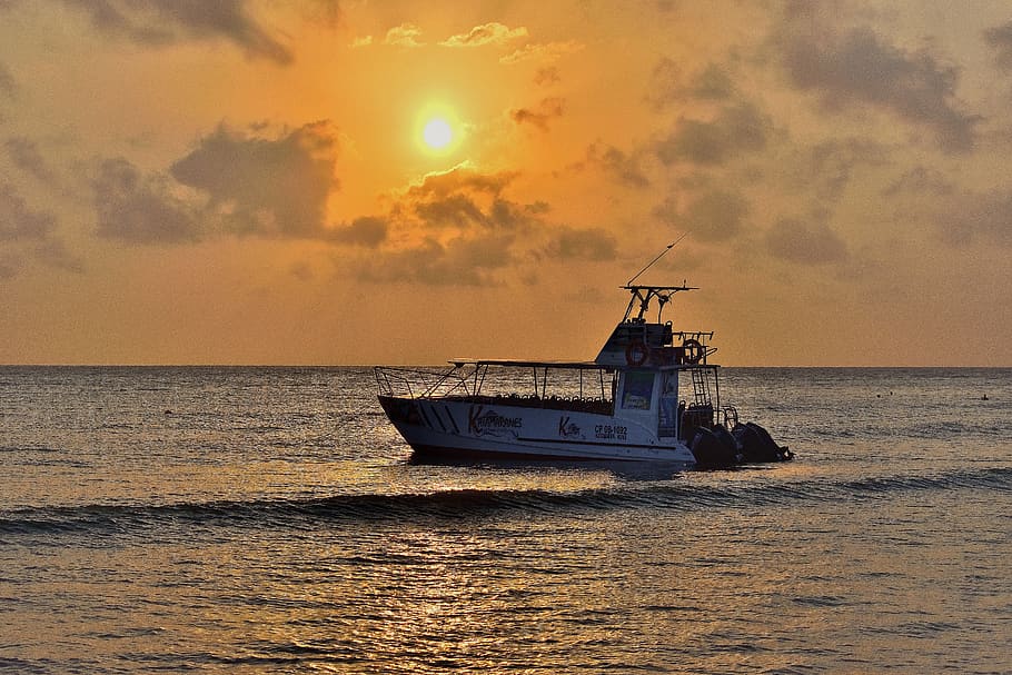sea, boat, beach, sunset, sky, water, nautical vessel, transportation HD wallpaper