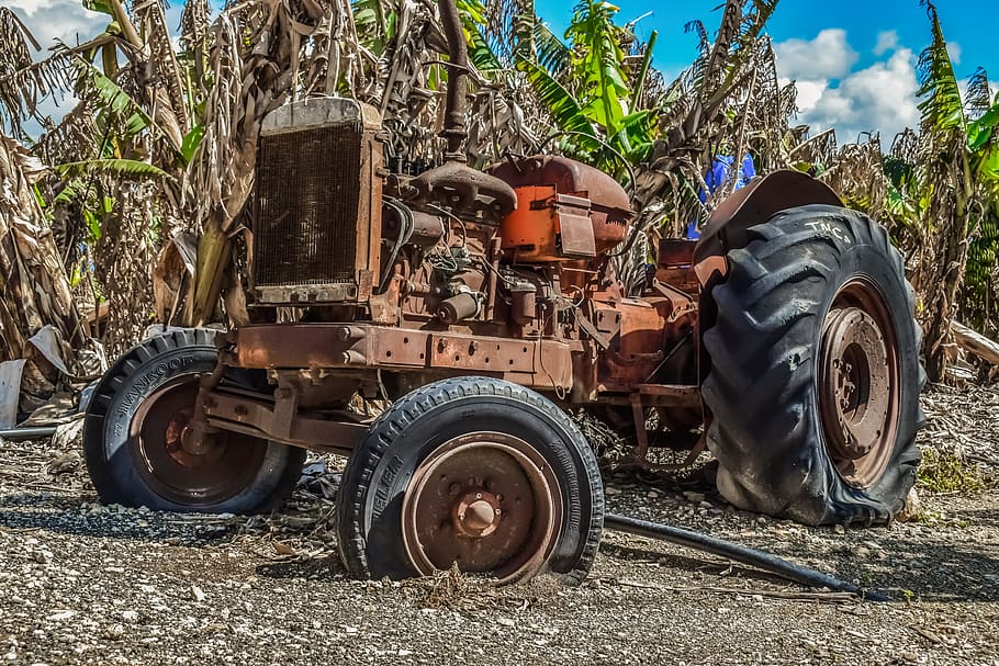 tractor, old, oldtimer, rusty, aged, weathered, antique, rural HD wallpaper