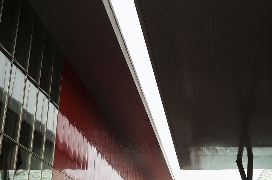 red, wall, building, architecture, panels, sky, windows, built structure HD wallpaper