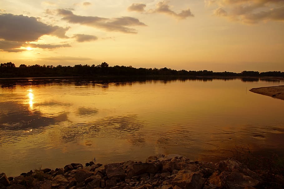 wisla, water, river, landscape, poland, sky, nature, light HD wallpaper