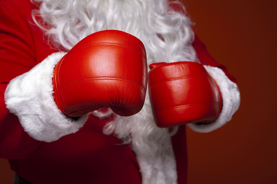 Santa Claus Wearing Boxing Gloves, blur, boxer, christmas, close-up HD wallpaper