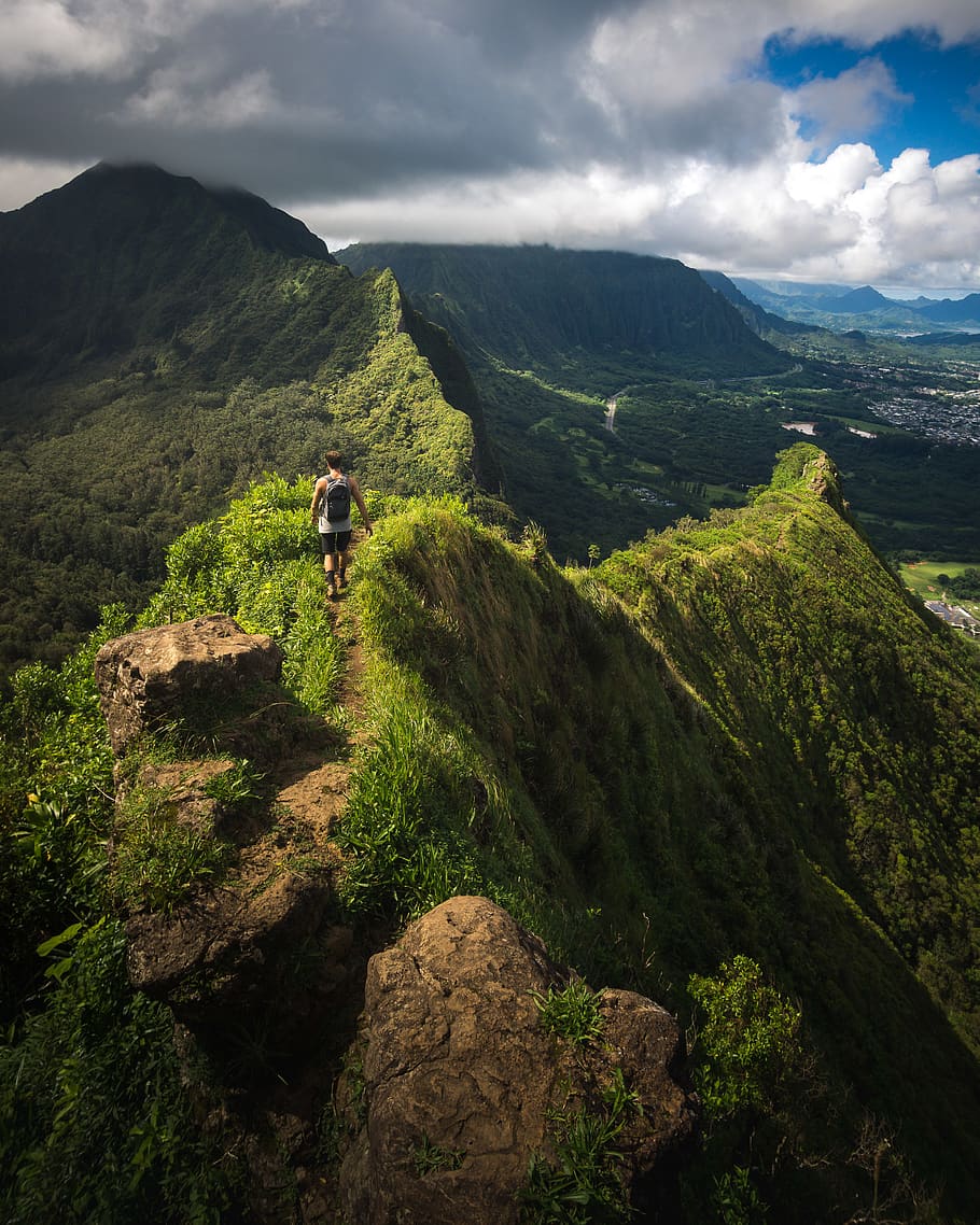 man standing on hill, mountain, beauty in nature, cloud - sky HD wallpaper