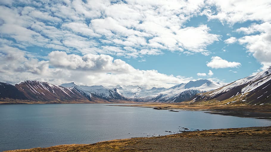 cumulus clouds, water, mountain, cloud - sky, scenics - nature HD wallpaper