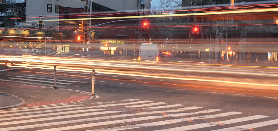 lightrails, nyc light, long exposure, light trail, city, illuminated HD wallpaper