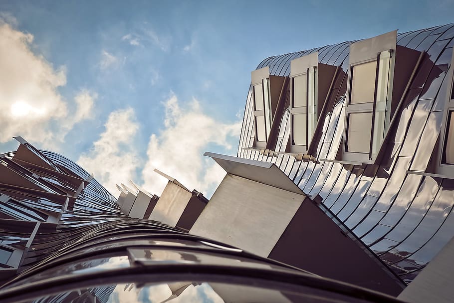 Low Angle Photo of Gray Building, architecture, clouds, futuristic HD wallpaper