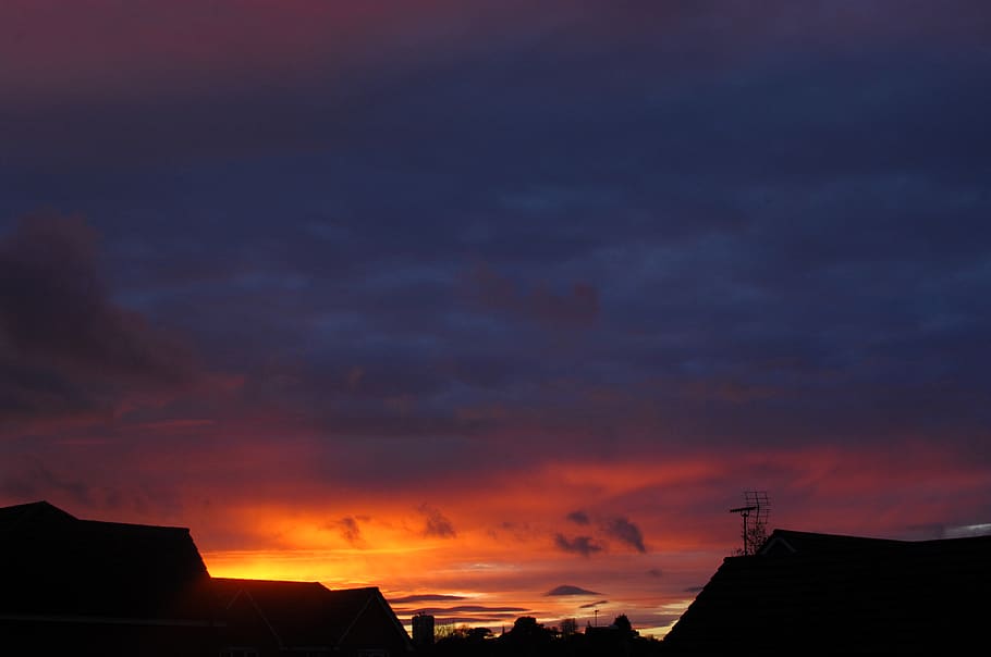 united kingdom, stafford, sunset, rooftops, silhouette, sky, HD wallpaper