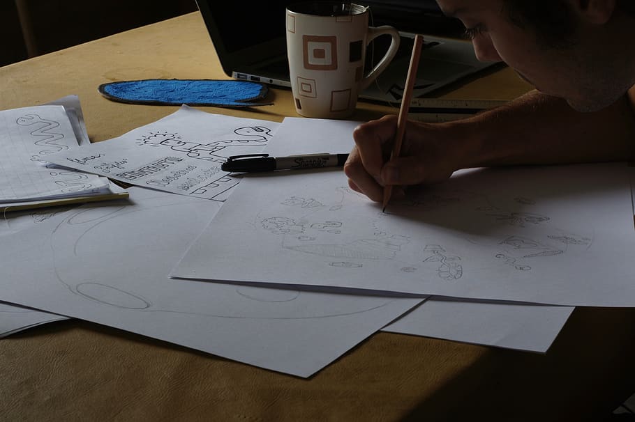 drawing, picture, design, pen, art, sketch, one person, paper HD wallpaper