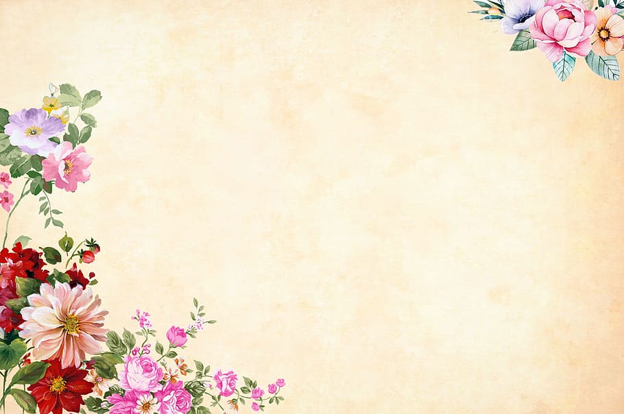 vintage, flower, background, watercolor, floral, border, garden