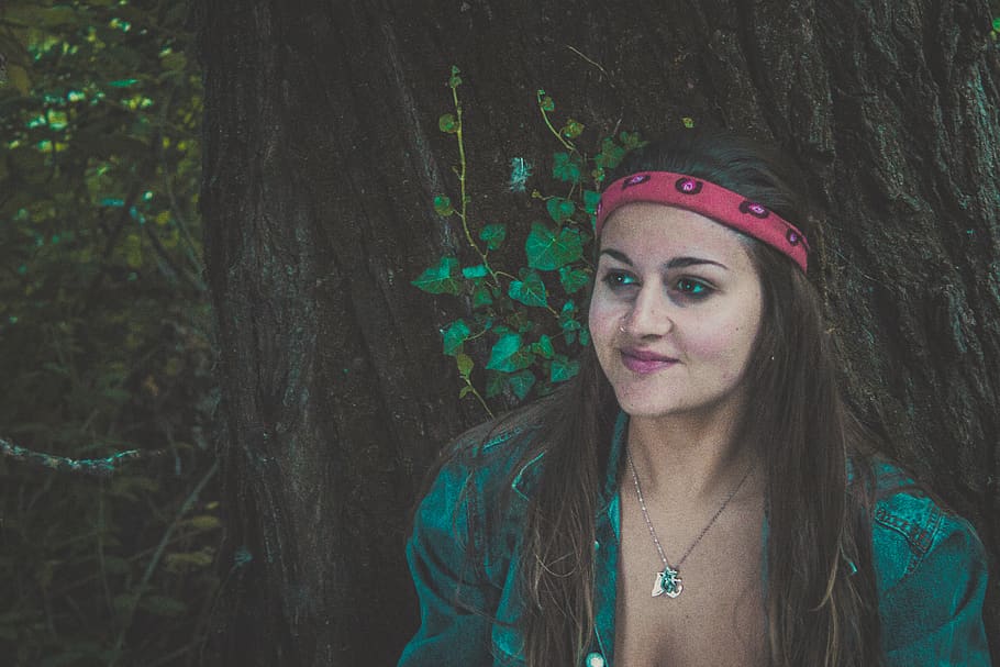 spain, tocón, forest, girl, woman, trees, jacket, piercing HD wallpaper