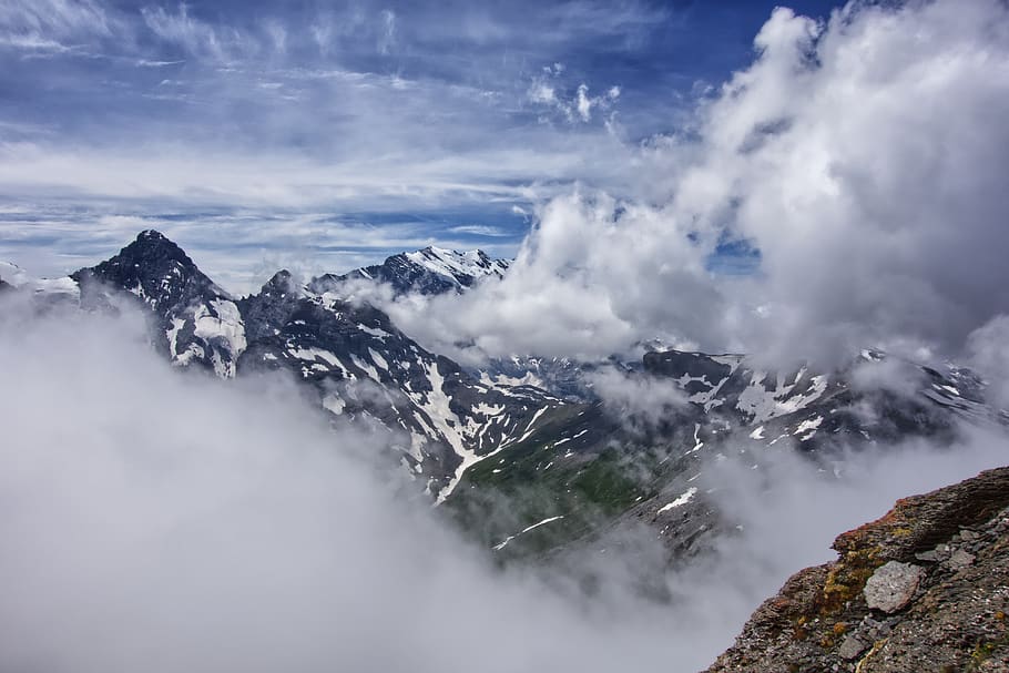 switzerland, piz gloria, mountains, clouds, landscape, outdoor, HD wallpaper