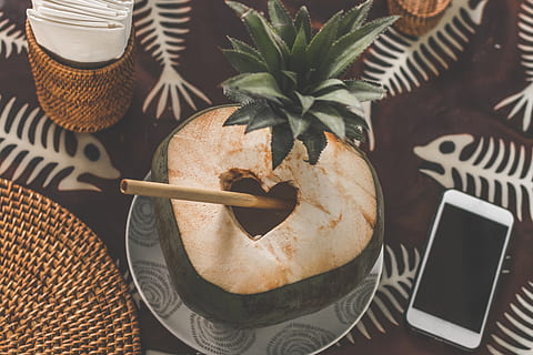 cell phone, mobile phone, electronics, plant, food, pineapple HD wallpaper