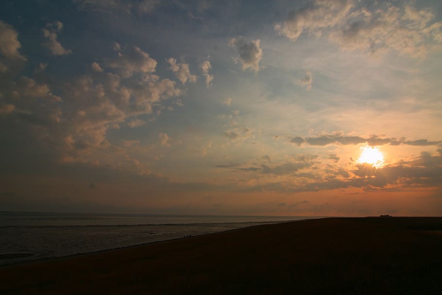 sun, sea, sunset, beach, water, sky, summer, dusk, nature, north sea HD wallpaper