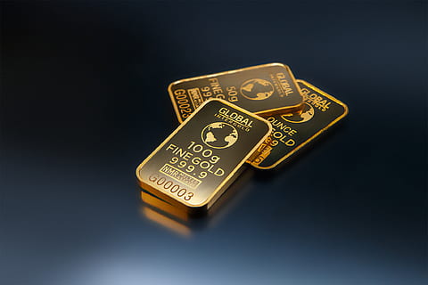 Three Gold Bars Against Dark Background, commerce, currency, finance HD wallpaper