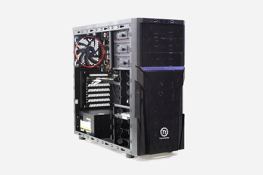 black computer tower, technology, connection, white background HD wallpaper