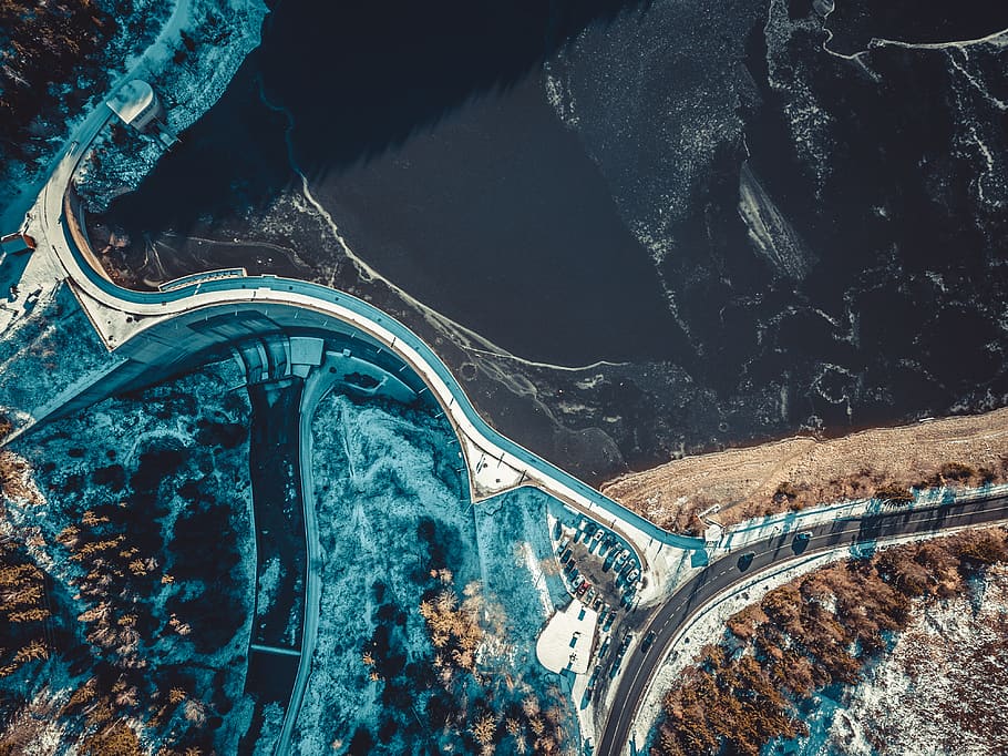 Top-view Photography of Road Near the Body of Water, aerial photography, HD wallpaper