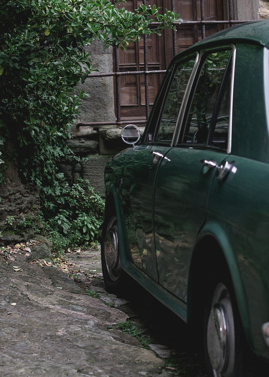 green sedan, tire, spoke, machine, wheel, alloy wheel, car wheel HD wallpaper