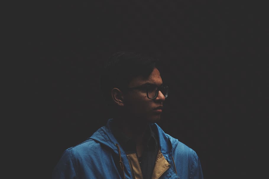 people, man, alone, dark, jacket, eyeglasses, headshot, one person HD wallpaper