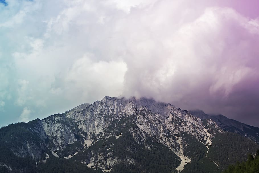 mountain, snow, winter, trees, clouds, nature, landscape, cloud - sky HD wallpaper