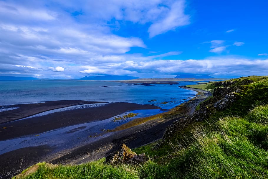 green plants, nature, outdoors, land, shoreline, water, ocean HD wallpaper