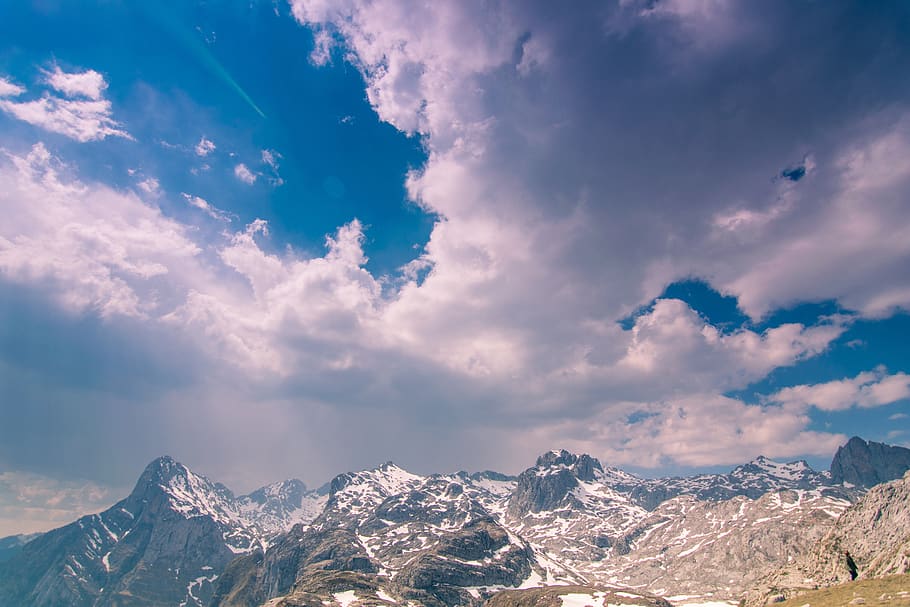 clouds, mountains, landscape, sky, nature, trees, beautiful HD wallpaper