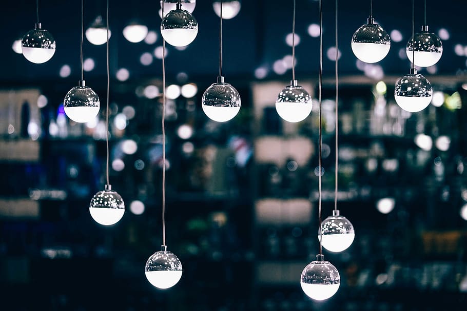 round chandelier, hanging, decoration, focus on foreground, lighting equipment HD wallpaper