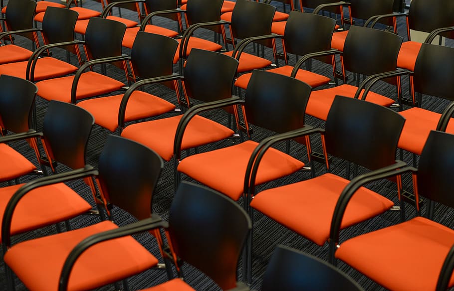 Photo of Orange Chairs, auditorium, conference, empty, furniture HD wallpaper