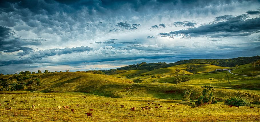 hills, storm, byron bay, australia, weather, dramatic, sky, HD wallpaper