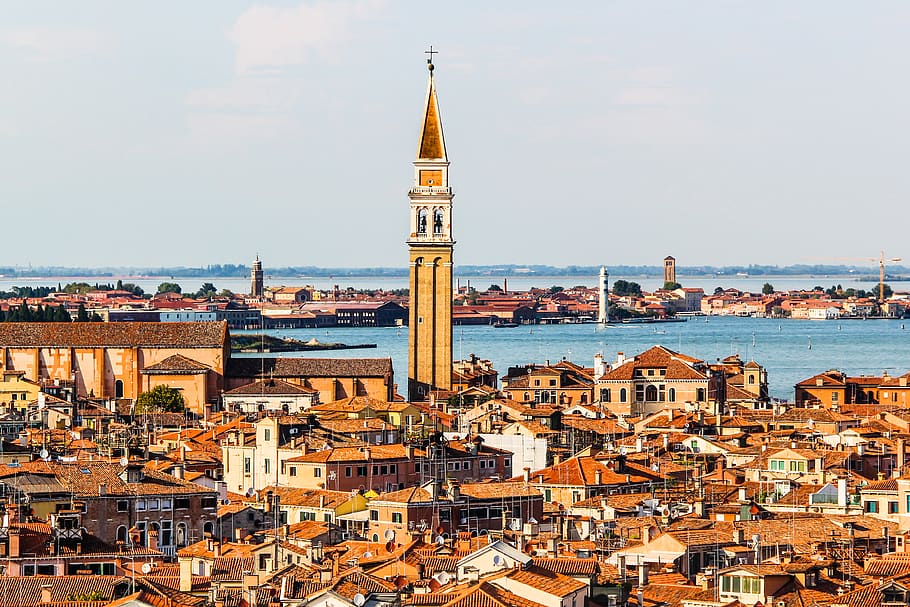 brown painted house, architecture, building, tower, city, town HD wallpaper