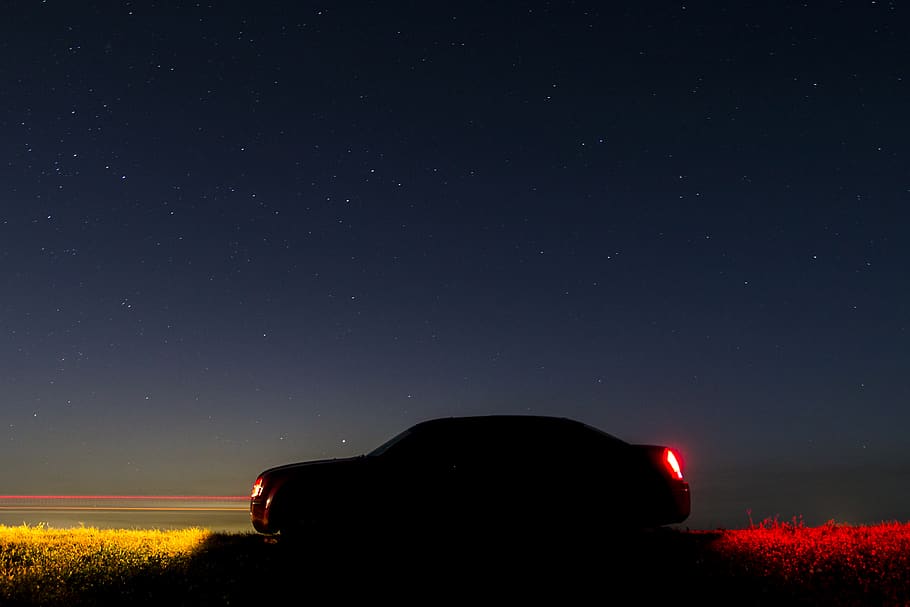 HD wallpaper: silhouette of car under starry sky during nighttime, nature,  outdoors