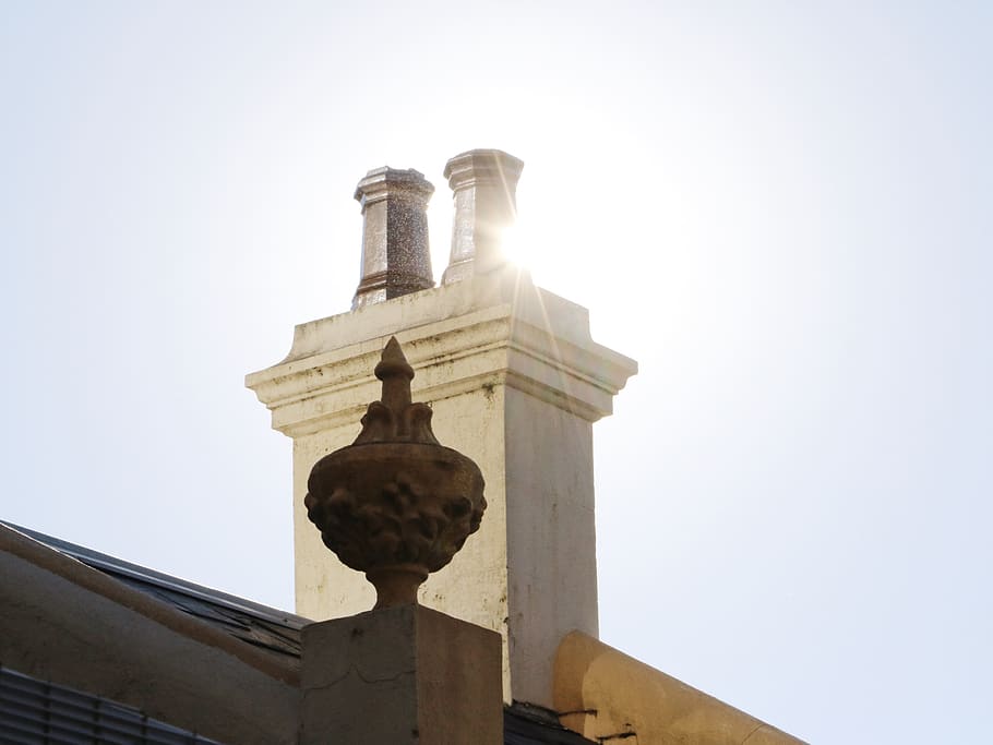 sun, chimney, low angle view, sky, architecture, built structure HD wallpaper
