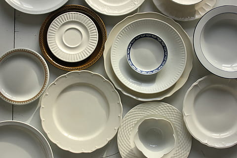 assorted-color ceramic dinnerware set, saucer, pottery, food HD wallpaper