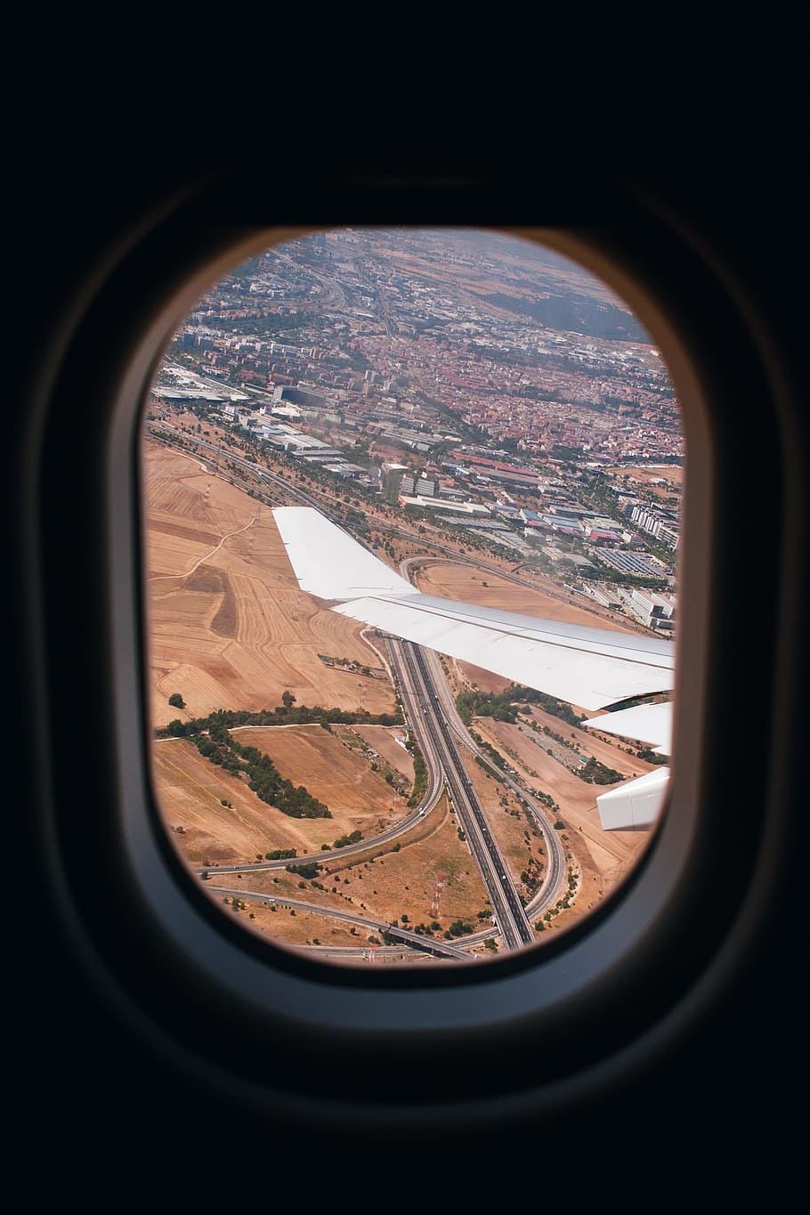 aerial photography of road, window, plane, airplane, fly, view