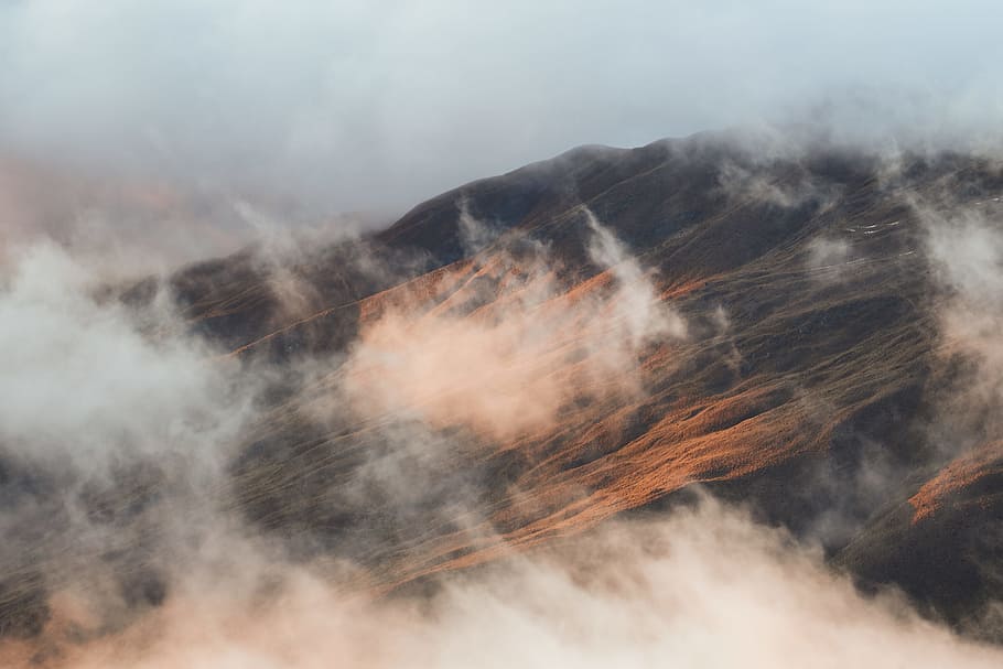 mountains, peak, cloud, fall, sunrise, morning, moody, color HD wallpaper
