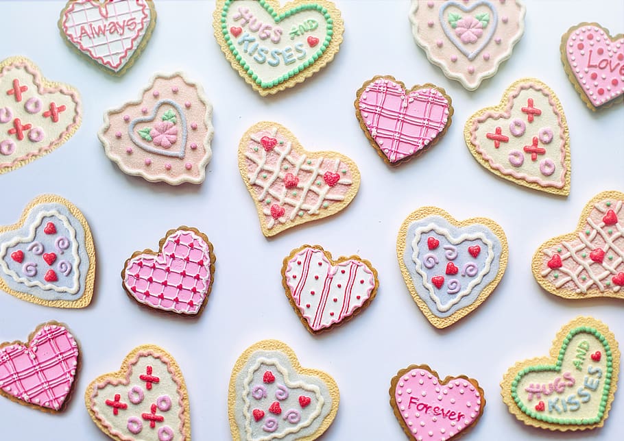valentine's day, cookies, hearts, love, romantic, romance, pink