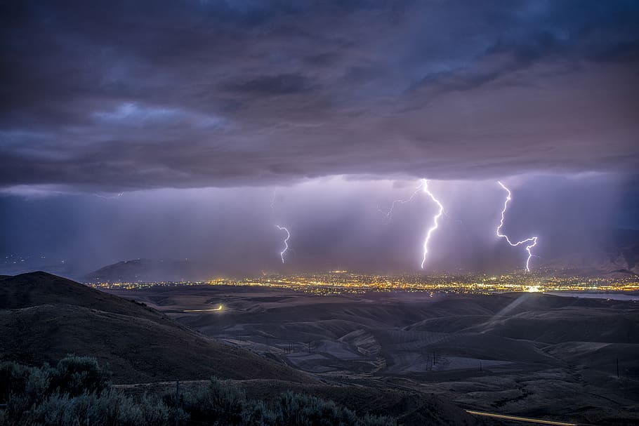 Lightning Strikes, clouds, evening, long-exposure, rain, sky HD wallpaper