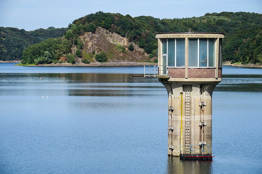 dam, reservoir, water withdrawal tower, drinking water, water supply, HD wallpaper