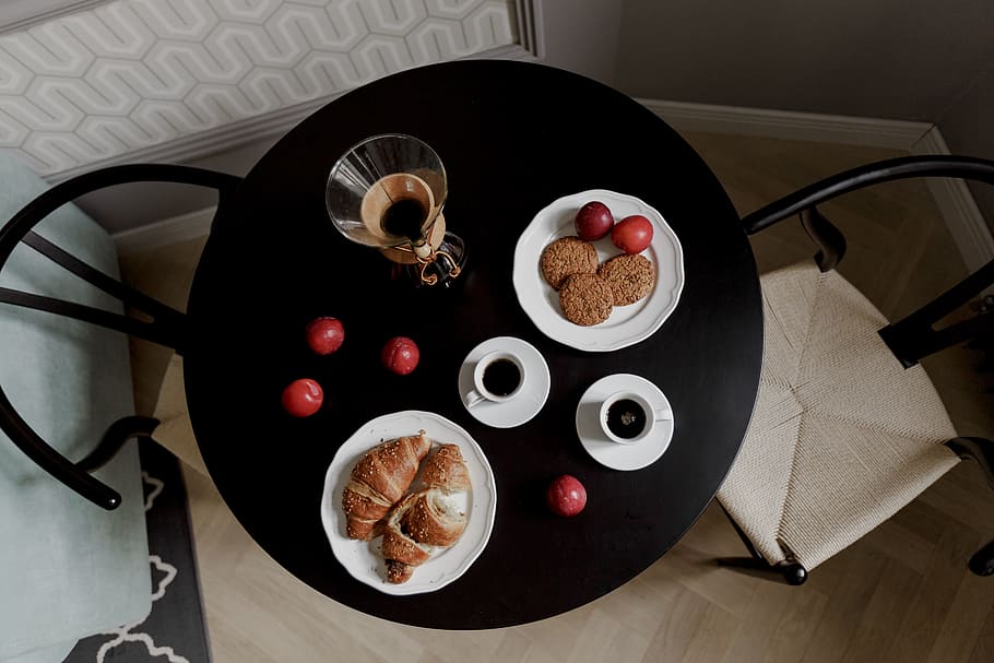 Breakfast served with coffee, interior, modern, table, contemporary, HD wallpaper