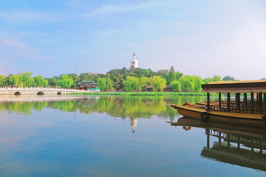 china, beihai park, beijing, water, built structure, reflection HD wallpaper