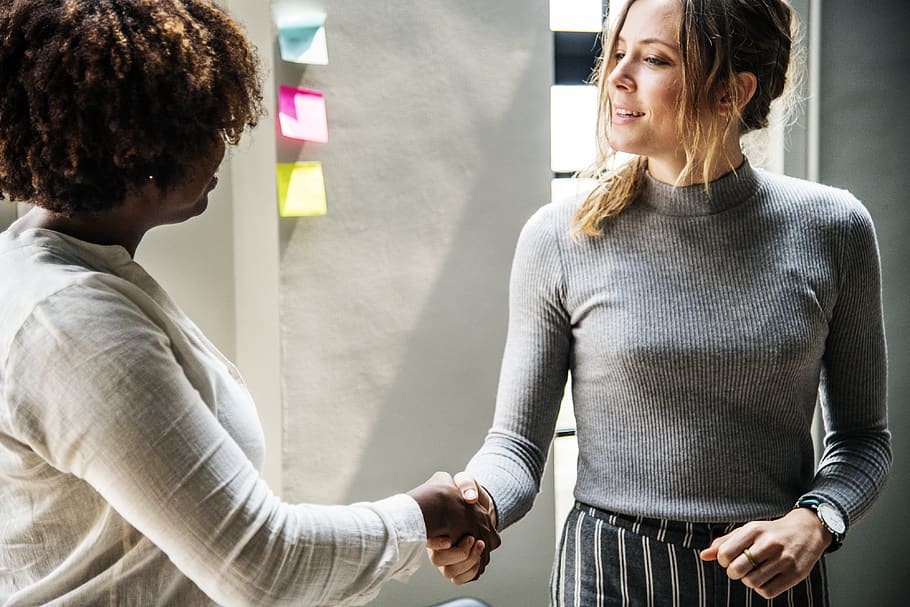 Two Women Shaking Hands, business deal, casual, collaboration