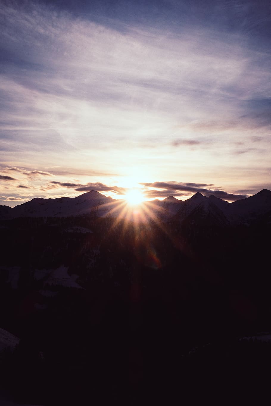 sunset, sundown, mountain, mountain landscape, view, mountain sunset, HD wallpaper