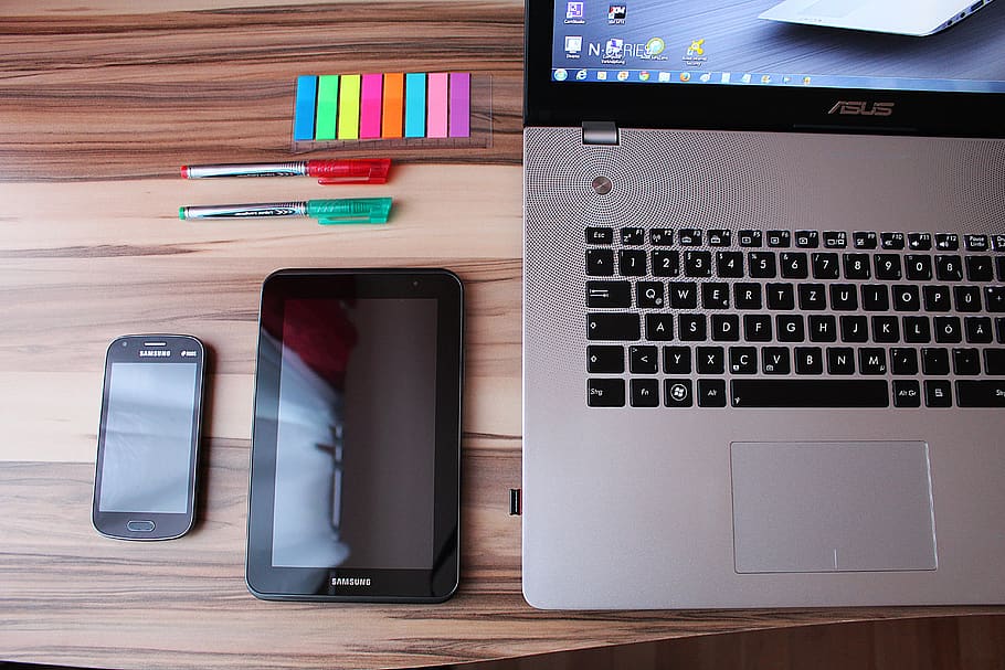 Black Android Tablet Compute Beside Laptop, connection, contemporary HD wallpaper