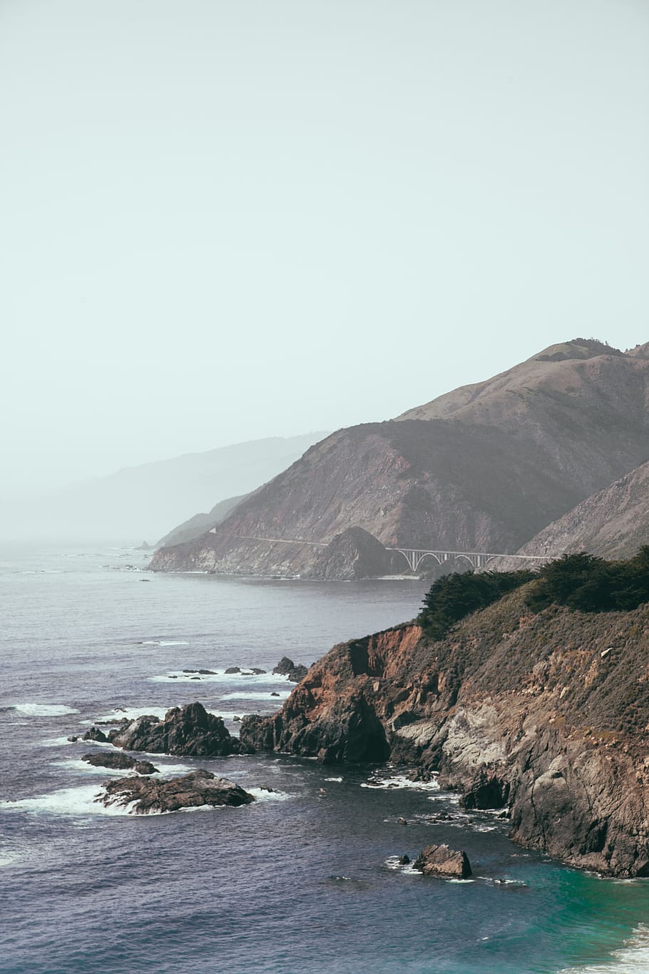 landscape, travel, beach, mountain, bixby canyon bridge, big sur, HD wallpaper