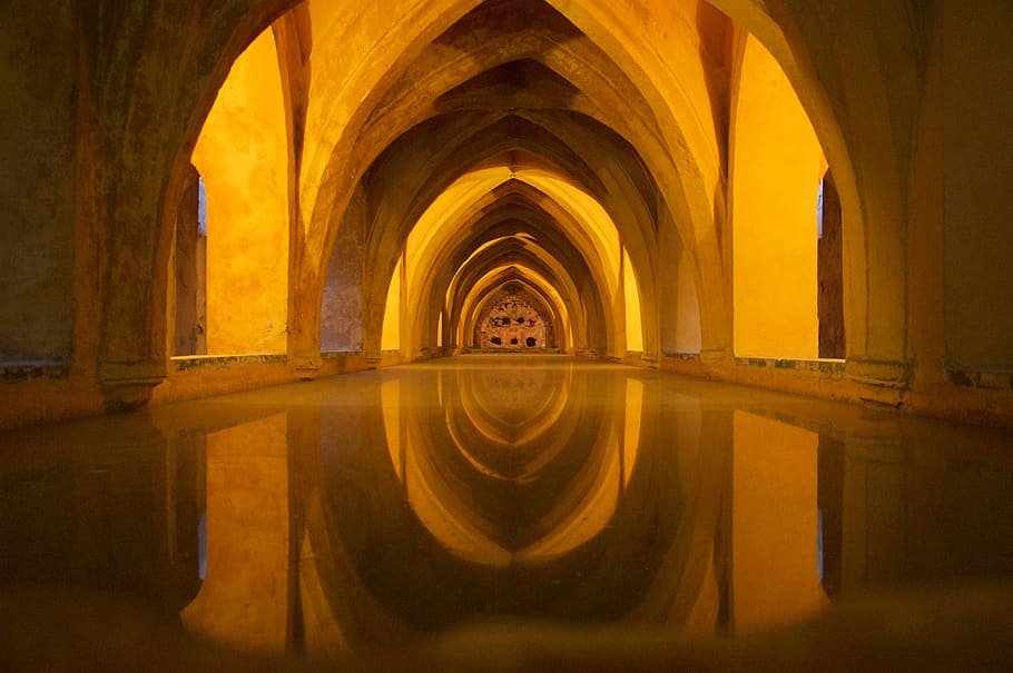 Empty Concrete Hallway, abbey, ancient, andalusia, arch, arches, HD wallpaper