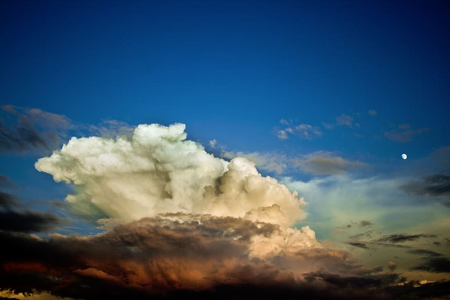 white and black clouds, cloud - sky, blue, nature, scenics - nature HD wallpaper