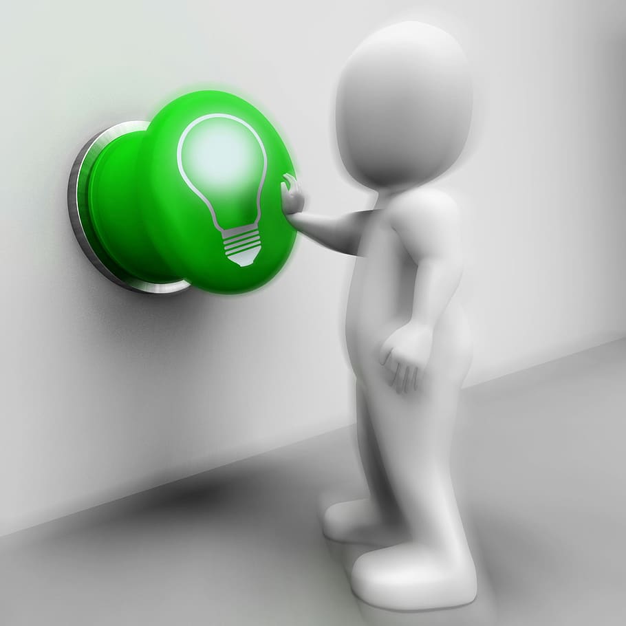 Light Bulb Pressed Showing Lit Up Or Bright Idea, button, electricity