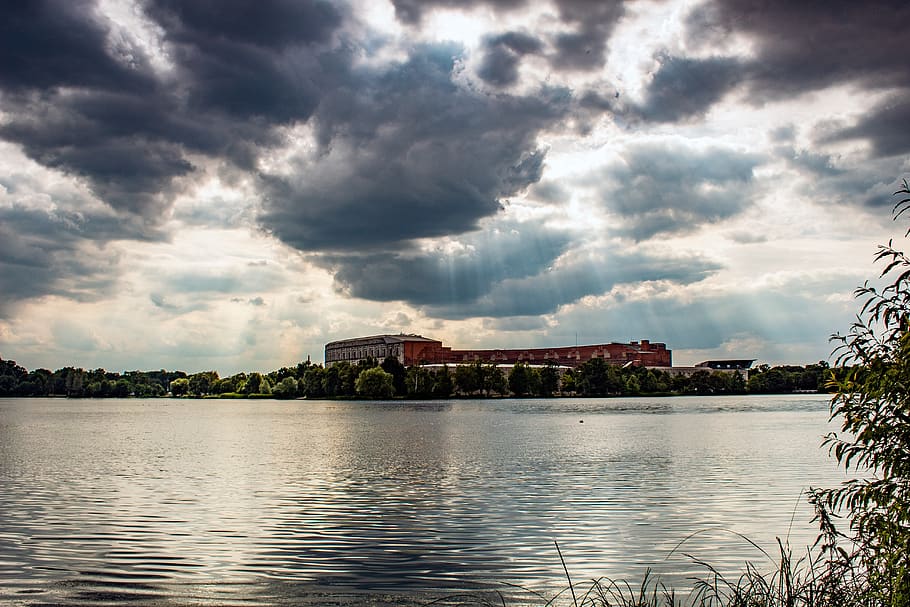 sky, clouds, rainy, landscape, nature, water, old building HD wallpaper